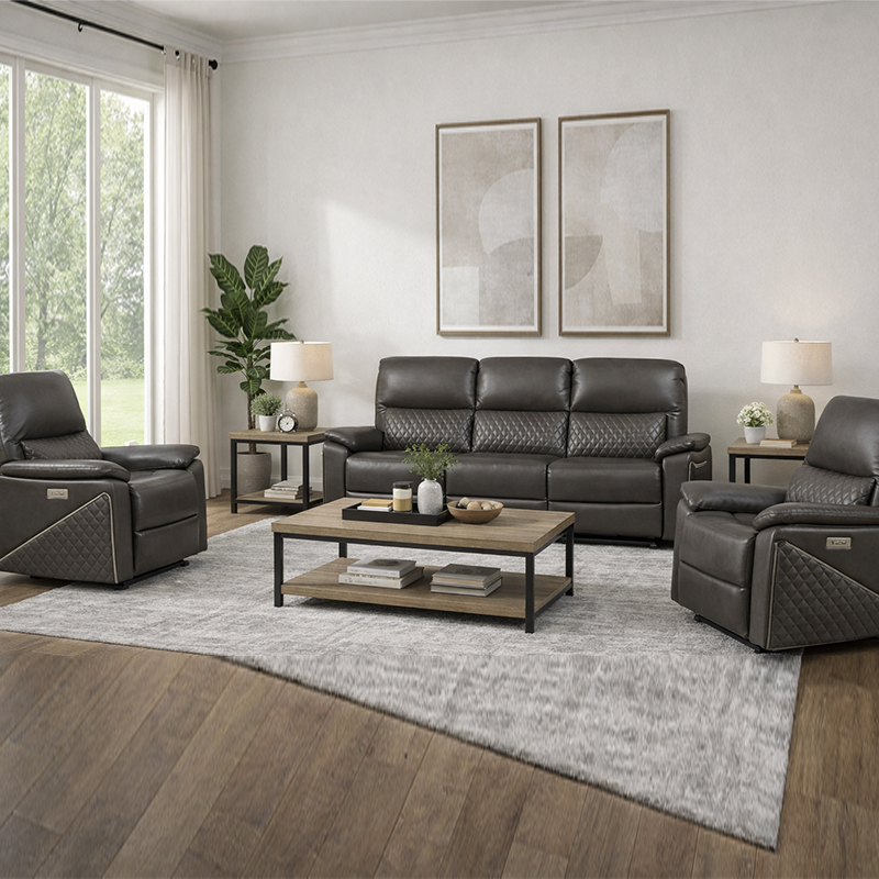 Meaitseálann leathair 3-phíosa leathair sraith tolg reclining leictreach