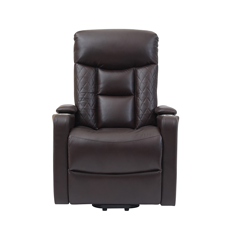 Suíocháin amharclainne baile leathair breathable Cathaoir recliner ardaitheoir cumhachta le sealbhóirí cupáin do dhaoine scothaosta