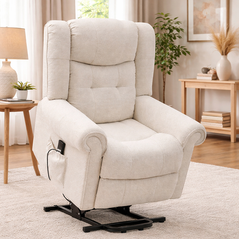 Cathaoir recliner ardaitheoir cumhachta chenille do dhaoine scothaosta le suathaireacht creathadh agus teas