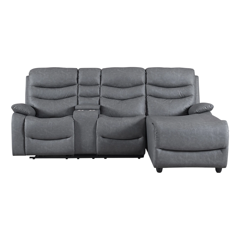 Lámhleabhar Blue Upholstered Recline Sectional le Chaise agus Stóráil